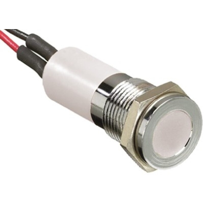 RS PRO White Panel Mount Indicator, 6 → 36V dc, 14mm Mounting Hole Size, Lead Wires Termination, IP67