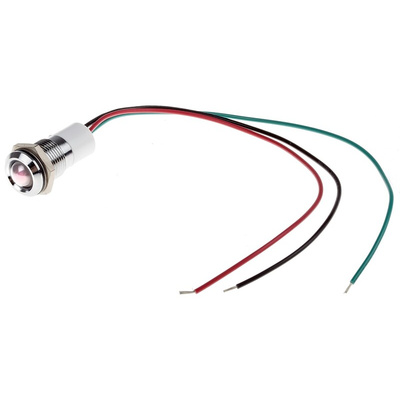 RS PRO Panel Mount Indicator, 12V dc, 14mm Mounting Hole Size, Lead Wires Termination, IP67