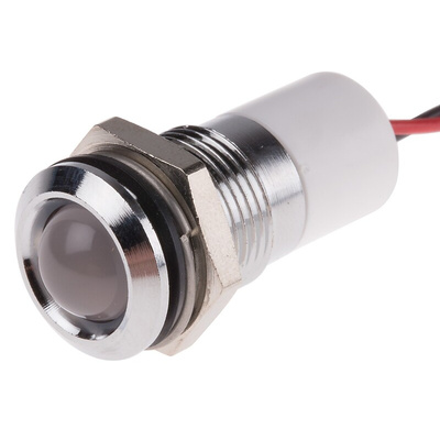 RS PRO White Panel Mount Indicator, 24V dc, 14mm Mounting Hole Size, Lead Wires Termination, IP67