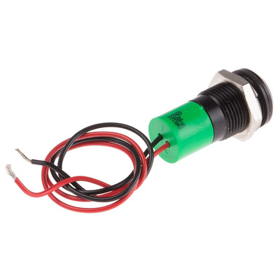 RS PRO Green Panel Mount Indicator, 12V dc, 14mm Mounting Hole Size, Lead Wires Termination, IP67