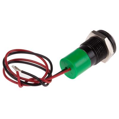 RS PRO Green Panel Mount Indicator, 24V dc, 14mm Mounting Hole Size, Lead Wires Termination, IP67