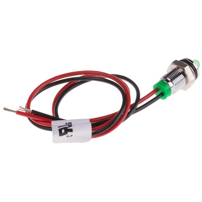 RS PRO Green Panel Mount Indicator, 2V dc, 6mm Mounting Hole Size, Lead Wires Termination, IP67