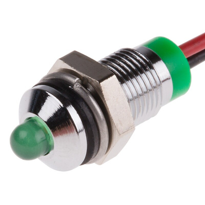 RS PRO Green Panel Mount Indicator, 2V dc, 6mm Mounting Hole Size, Lead Wires Termination, IP67