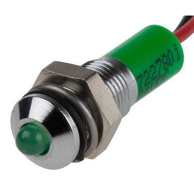 RS PRO Green Panel Mount Indicator, 24V dc, 6mm Mounting Hole Size, Lead Wires Termination, IP67