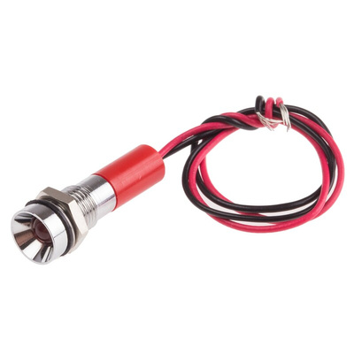 RS PRO Red Panel Mount Indicator, 12V dc, 8mm Mounting Hole Size, Lead Wires Termination, IP67