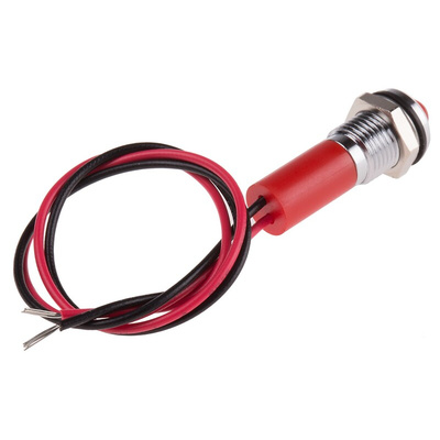 RS PRO Red Panel Mount Indicator, 24V dc, 8mm Mounting Hole Size, Lead Wires Termination, IP67