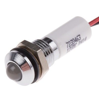 RS PRO White Panel Mount Indicator, 12V dc, 8mm Mounting Hole Size, Lead Wires Termination, IP67