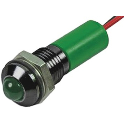 RS PRO Green Panel Mount Indicator, 24V dc, 8mm Mounting Hole Size, Lead Wires Termination, IP67