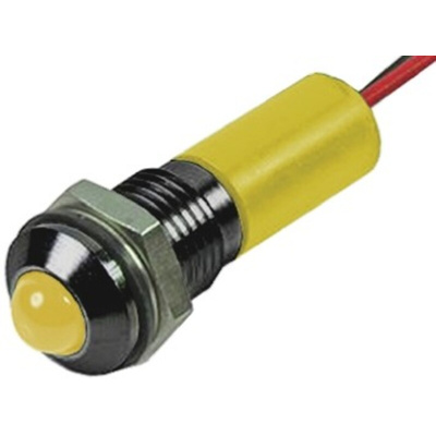 RS PRO Yellow Panel Mount Indicator, 110V ac, 8mm Mounting Hole Size, Lead Wires Termination, IP67