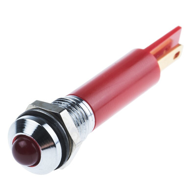 RS PRO Red Panel Mount Indicator, 12V dc, 8mm Mounting Hole Size, Faston, Solder Lug Termination, IP67