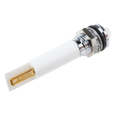 RS PRO White Panel Mount Indicator, 12V dc, 8mm Mounting Hole Size, Faston, Solder Lug Termination, IP67