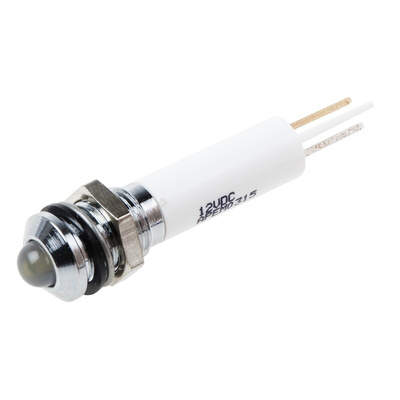 RS PRO White Panel Mount Indicator, 12V dc, 8mm Mounting Hole Size, Faston, Solder Lug Termination, IP67
