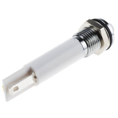 RS PRO White Panel Mount Indicator, 24V dc, 8mm Mounting Hole Size, Faston, Solder Lug Termination, IP67