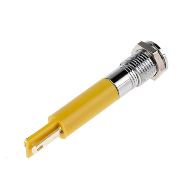RS PRO Yellow Panel Mount Indicator, 24V dc, 8mm Mounting Hole Size, Faston, Solder Lug Termination, IP67