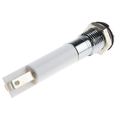 RS PRO White Panel Mount Indicator, 24V dc, 8mm Mounting Hole Size, Faston, Solder Lug Termination, IP67