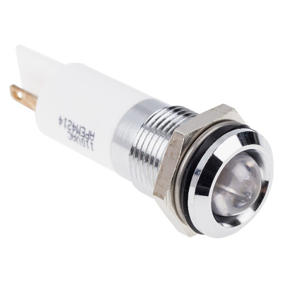 RS PRO White Panel Mount Indicator, 110V ac, 14mm Mounting Hole Size, Faston, Solder Lug Termination, IP67