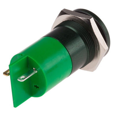 RS PRO Green Panel Mount Indicator, 22mm Mounting Hole Size, Faston, Solder Lug Termination, IP67