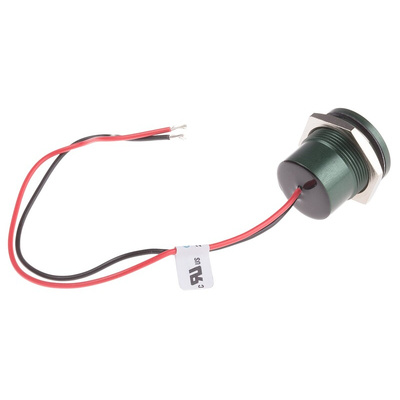 RS PRO Green Panel Mount Indicator, 22mm Mounting Hole Size, Lead Wires Termination, IP67