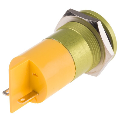 RS PRO Yellow Panel Mount Indicator, 220V ac, 22mm Mounting Hole Size, Faston, Solder Lug Termination, IP67