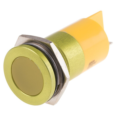 RS PRO Yellow Panel Mount Indicator, 220V ac, 22mm Mounting Hole Size, Faston, Solder Lug Termination, IP67