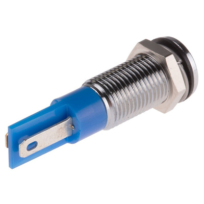 RS PRO Blue Panel Mount Indicator, 12V dc, 8mm Mounting Hole Size, Faston, Solder Lug Termination, IP67