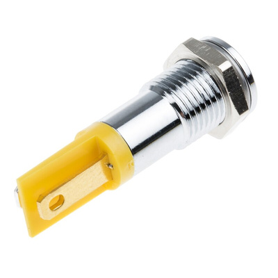 RS PRO Yellow Panel Mount Indicator, 2V dc, 8mm Mounting Hole Size, Solder Tab Termination