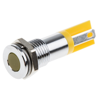 RS PRO Yellow Panel Mount Indicator, 2V dc, 8mm Mounting Hole Size, Solder Tab Termination