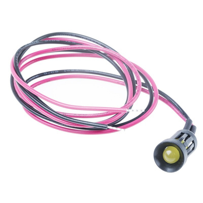 RS PRO Yellow Panel Mount Indicator, 2V dc, 8mm Mounting Hole Size, Lead Wires Termination