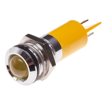 RS PRO Yellow Panel Mount Indicator, 110V ac, 14mm Mounting Hole Size, Solder Tab Termination, IP67