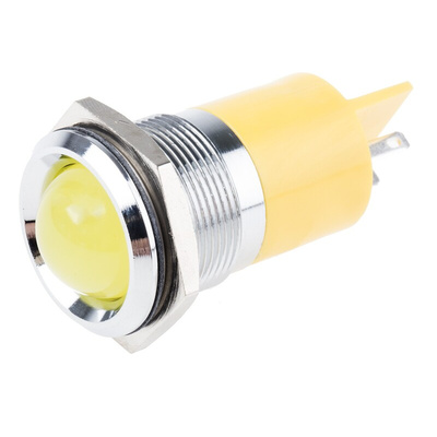 RS PRO Yellow Panel Mount Indicator, 12V dc, 22mm Mounting Hole Size, Solder Tab Termination