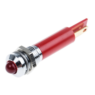 RS PRO Red Panel Mount Indicator, 12V ac, 8mm Mounting Hole Size, Solder Tab Termination