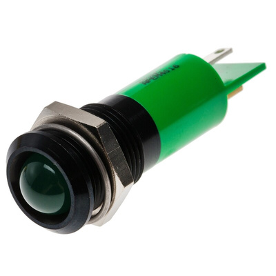 RS PRO Green Panel Mount Indicator, 14mm Mounting Hole Size, Solder Tab Termination