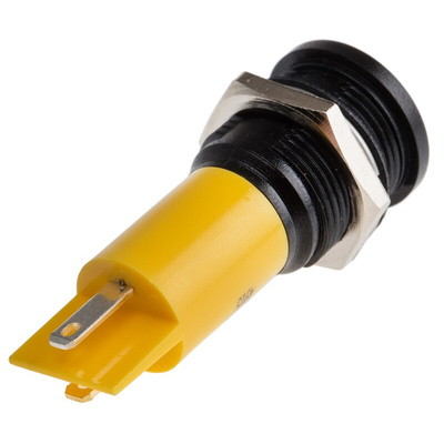 RS PRO Yellow Panel Mount Indicator, 230V ac, 16mm Mounting Hole Size, Solder Tab Termination, IP67
