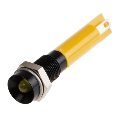 RS PRO Yellow Panel Mount Indicator, 24V dc, 6mm Mounting Hole Size, Solder Tab Termination, IP40