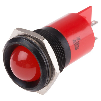 RS PRO Red Panel Mount Indicator, 12V dc, 22mm Mounting Hole Size, Solder Tab Termination