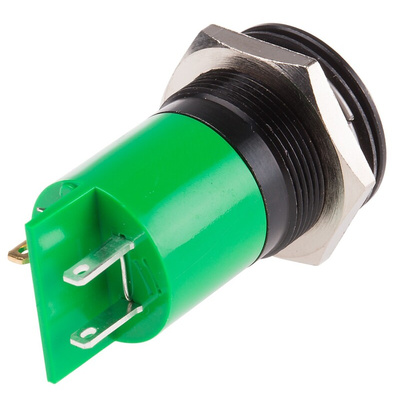 RS PRO Green Panel Mount Indicator, 12V dc, 22mm Mounting Hole Size, Solder Tab Termination