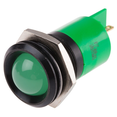 RS PRO Green Panel Mount Indicator, 12V dc, 22mm Mounting Hole Size, Solder Tab Termination