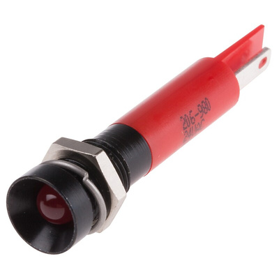 RS PRO Red Panel Mount Indicator, 24V ac, 8mm Mounting Hole Size, Solder Tab Termination