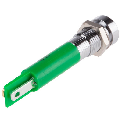 RS PRO Green Panel Mount Indicator, 12V ac, 8mm Mounting Hole Size, Solder Tab Termination