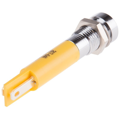 RS PRO Yellow Panel Mount Indicator, 12V ac, 8mm Mounting Hole Size, Solder Tab Termination