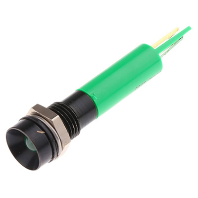RS PRO Green Panel Mount Indicator, 110V ac, 8mm Mounting Hole Size, Solder Tab Termination, IP40