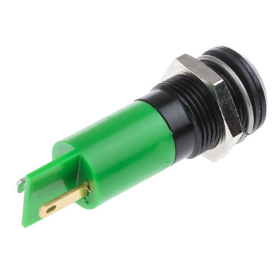 RS PRO Green Panel Mount Indicator, 12V, 14mm Mounting Hole Size, Solder Tab Termination, IP67