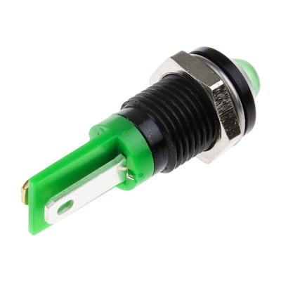 RS PRO Green Panel Mount Indicator, 2V dc, 8mm Mounting Hole Size, Solder Tab Termination