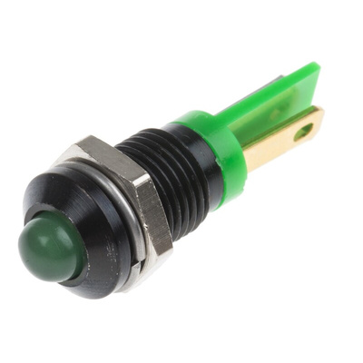 RS PRO Green Panel Mount Indicator, 2V dc, 8mm Mounting Hole Size, Solder Tab Termination