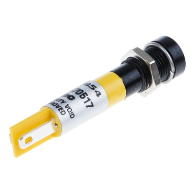 RS PRO Yellow Panel Mount Indicator, 12V dc, 8mm Mounting Hole Size, Solder Tab Termination