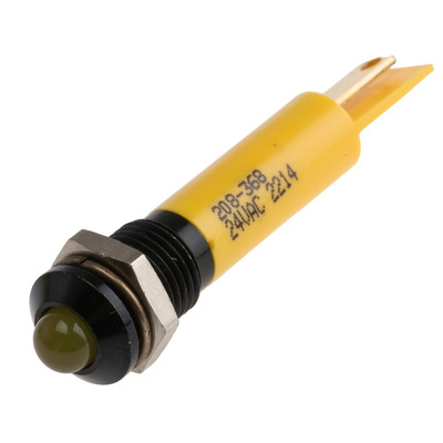 RS PRO Yellow Panel Mount Indicator, 24V ac, 8mm Mounting Hole Size, Solder Tab Termination