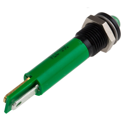 RS PRO Green Panel Mount Indicator, 24V ac, 8mm Mounting Hole Size, Solder Tab Termination