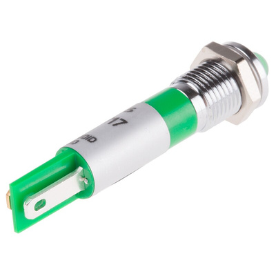 RS PRO Green Flashing LED Panel Mount Indicator, 12V dc, 8mm Mounting Hole Size, Solder Tab Termination