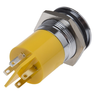 RS PRO Yellow Panel Mount Indicator, 12V, 22mm Mounting Hole Size, Solder Tab Termination