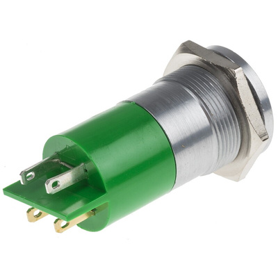 RS PRO Green Panel Mount Indicator, 22mm Mounting Hole Size, Solder Tab Termination